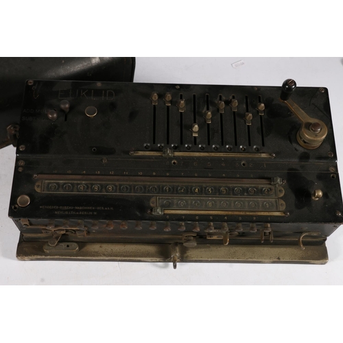 412 - EUKLID Mercedes Bureau Mashienen adding machine with case, 17 x 40 x 22cm.