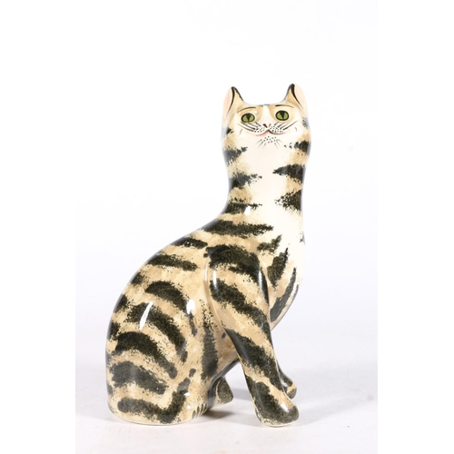 479 - Griselda Hill Wemyss Pottery, a Galle style cat with striped design, signed to the base, 18cm tall.