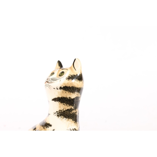 479 - Griselda Hill Wemyss Pottery, a Galle style cat with striped design, signed to the base, 18cm tall.