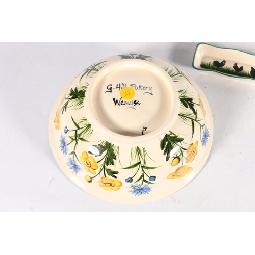 481 - Griselda Hill Wemyss Pottery, a bowl with floral design, signed to base, 23cm diameter, a pin tray w... 