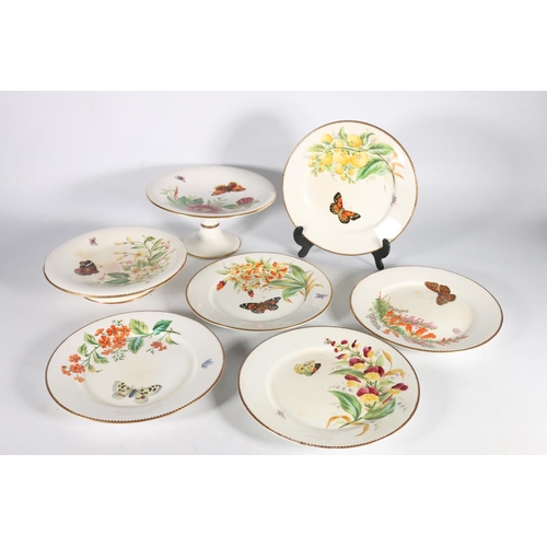 516 - Set of five plates with butterfly and floral decoration, marked JB within Bell to base, along with c... 