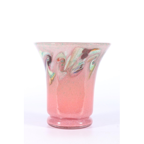 427 - Scottish art glass, a Monart pink glass vase of trumpet shape with swirls, 17.5cm tall.