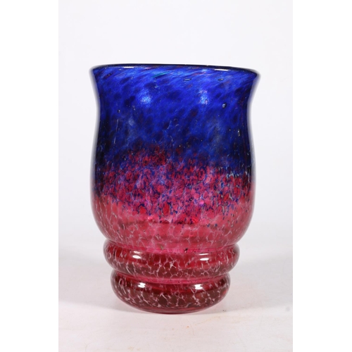 429 - Scottish art glass, a blue and pink mottled thistle form, manner of Monart and Vasart, 20cm tall.