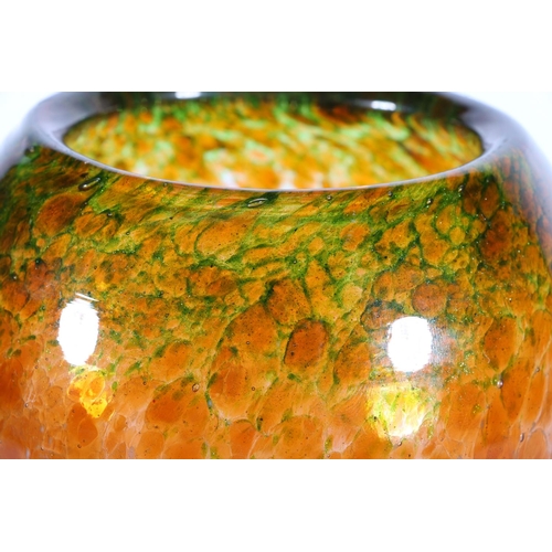 432 - Scottish art glass, a Monart orange and green mottled glass vase of ovoid form, 23cm tall.