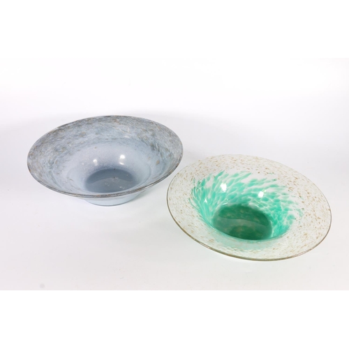 435 - Scottish art glass, a Monart blue glass bowl with flaring rim and aventurine fleck inclusions, 26cm ... 