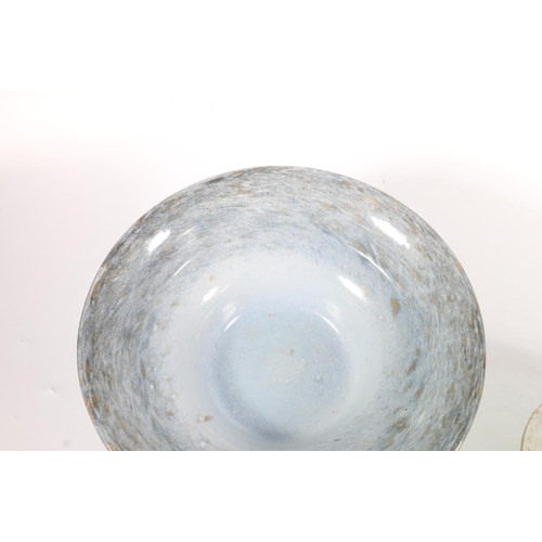 435 - Scottish art glass, a Monart blue glass bowl with flaring rim and aventurine fleck inclusions, 26cm ... 