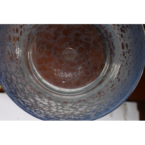 436 - Scottish art glass, a blue and green swirl design flaring rim bowl in the manner of Monart and Vasar... 