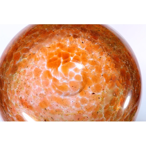 437 - Scottish art glass, a Monart mottled orange and brown circular bowl, 20cm diameter, a Monart mottled... 