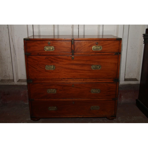 655 - 19th century sectional campaign chest of drawers, with two short over three graduated drawers, with ... 