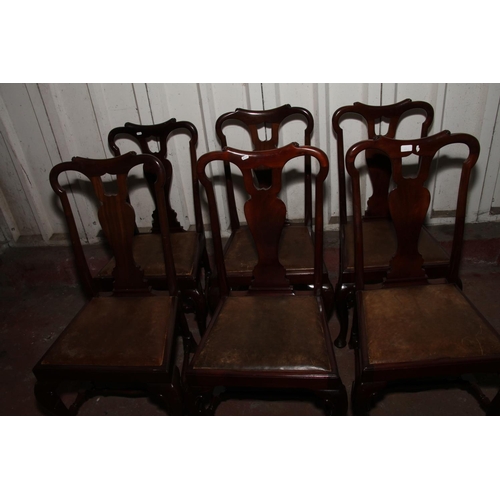 657 - Set of six early 20th century mahogany dining chairs in the Georgian style, each with scroll yoke ba... 