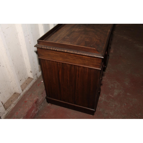 661 - 19th century mahogany pedestal desk, with three quarter gallery top, over three frieze drawers, pede... 