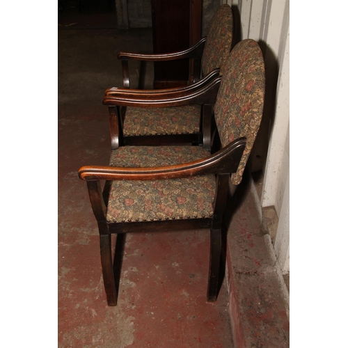 672 - Pair of late 19th/early 20th century x-framed armchairs, with later floral upholstery to backs and s... 