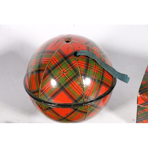 356 - Mauchline treen tartanware string box decorated in the Stuart tartan,10cm diameter, a cribbage board... 