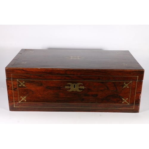 360 - 19th c.  brass inlaid writing slope, with leather writing surface, recessed handles to side, when cl... 