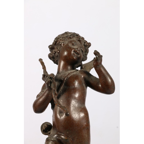 373 - Two French spelter figures, one of cupid the other a fairy, both indistinctly signed to base and wit... 