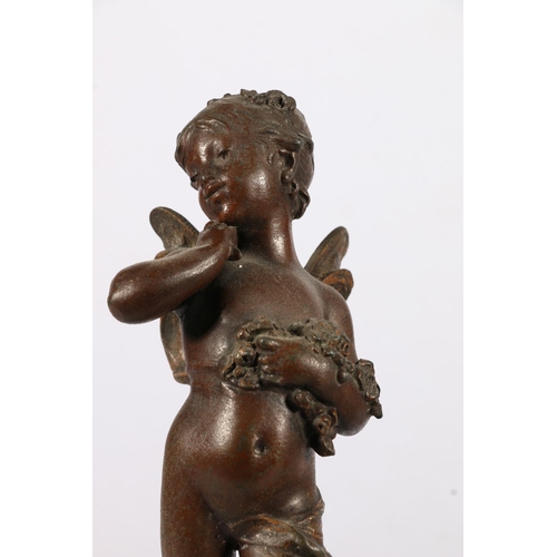 373 - Two French spelter figures, one of cupid the other a fairy, both indistinctly signed to base and wit... 