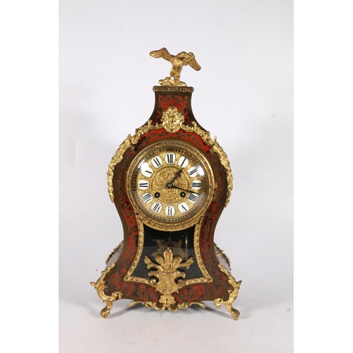 389 - French ormolu mounted boulle mantle clock with mask, eagle and leaf decoration, the works by Ad-Moug... 