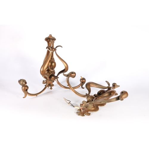 416 - Pair of Art Nouveau copper wall lights, with twin branches, 30cm.