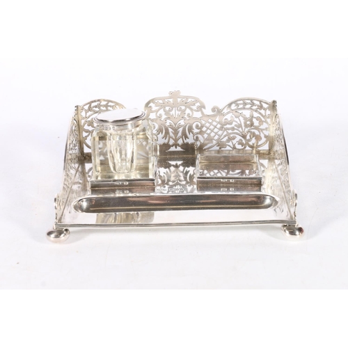 67J - Victorian part ink stand hallmarked for James Dixon & Sons Ltd, Sheffield 1898, with one ink wel... 