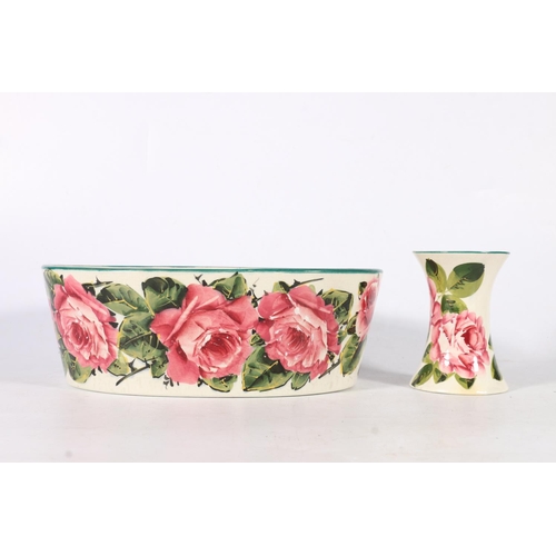 483 - Wemyss pottery cabbage rose design oval planter with painted yellow 'Wemyss' mark to the underside, ... 