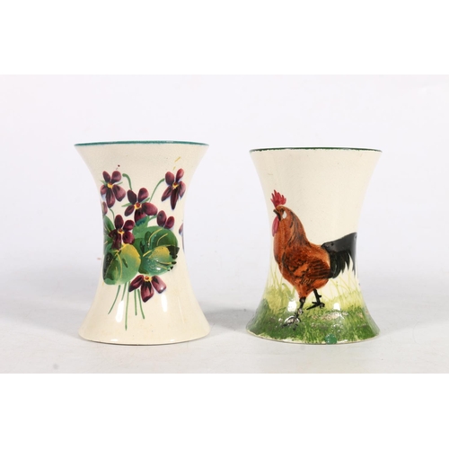 487 - Wemyss pottery vase of hourglass form with painted cockerel design, impressed 'Wemyss' mark to base ... 