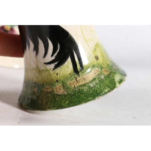 487 - Wemyss pottery vase of hourglass form with painted cockerel design, impressed 'Wemyss' mark to base ... 