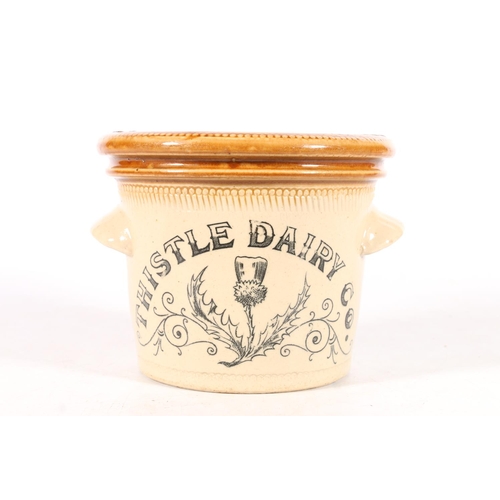 495 - Antique stoneware Thistle Dairy Company 2lb crock by Buchan of Portobello, 13.5cm tall.