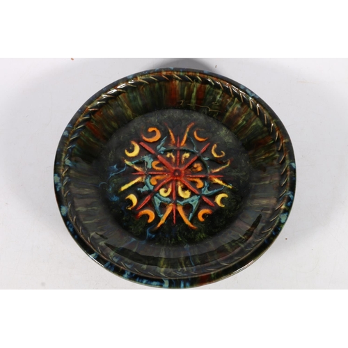 496 - HB Henriot Quimper pottery dish decorated with crescents and star design, painted marks to the base,... 