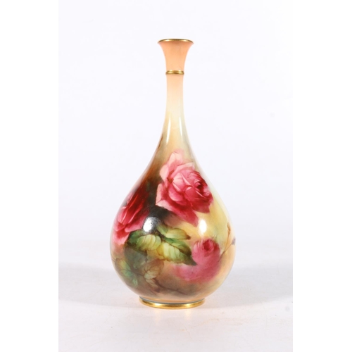 507 - Royal Worcester porcelain bottle vase with hand painted floral decoration, signed 'H Martin', date c... 