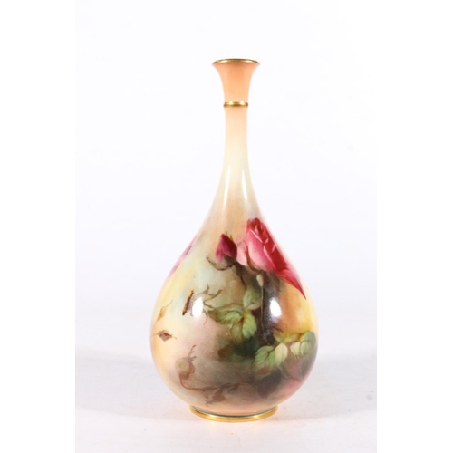 507 - Royal Worcester porcelain bottle vase with hand painted floral decoration, signed 'H Martin', date c... 