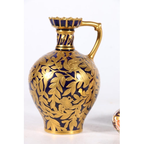 511 - Royal Crown Derby blue ground gilt decorated baluster vase, 12cm tall, an Imari 2451 pattern (double... 