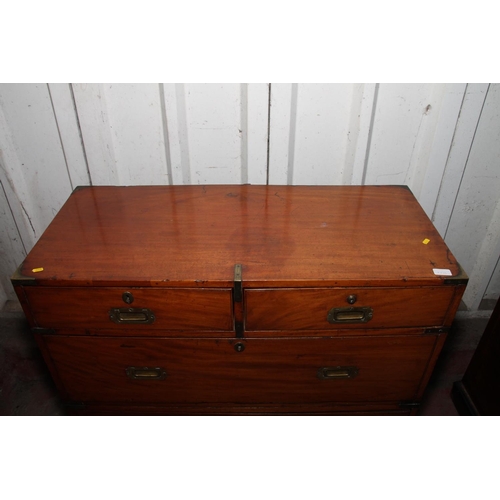 655 - 19th century sectional campaign chest of drawers, with two short over three graduated drawers, with ... 