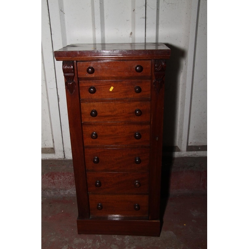 656 - 19th century mahogany Wellington chest, with seven graduated drawers, raised on plinth base, 109 x 5... 