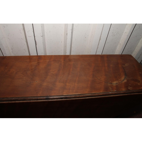 675 - 19th century mahogany drop-leaf Pembroke table, raised on turned supports, terminating in pad feet, ... 