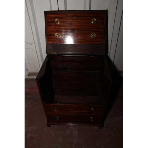 679 - 19th century mahogany commode, the hinged top over dummy drawers, and vacant interior, on bracket fe... 