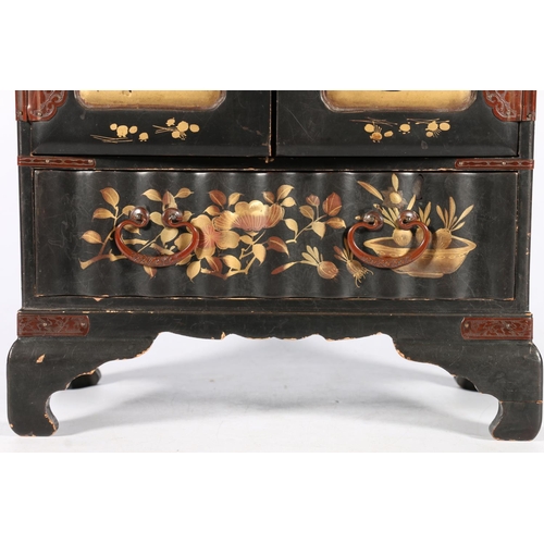 549 - Japanese lacquer jewellery box in the form of a miniature marriage cabinet, 35 x 28 x 14cm.