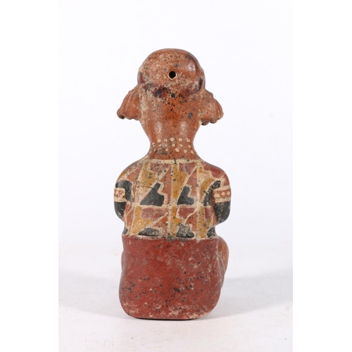 551 - Mexican terracotta clay pottery Nayarit style seated figure modelled cross-legged holding ball, 19cm... 