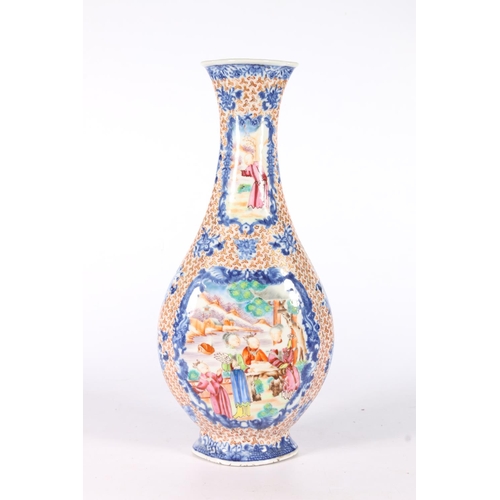 567 - Chinese bottle vase panels depicting families and scholars, and gilt field, 30cm.