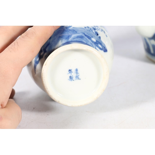 573 - Chinese blue and white china to include two teapots, one with lid, the other with handle to side, an... 