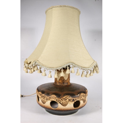 619 - Mid-century West German fat lava style squat table lamp with textural drip glaze and additional inte... 