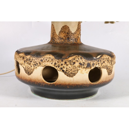 619 - Mid-century West German fat lava style squat table lamp with textural drip glaze and additional inte... 