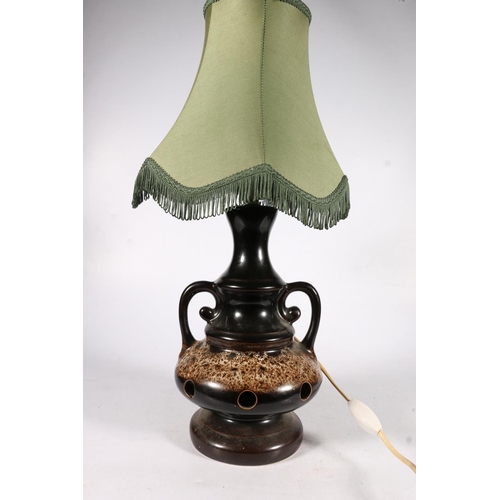 620 - Mid-century West German fat lava style table lamp with mottled drip glaze and additional interior bu... 