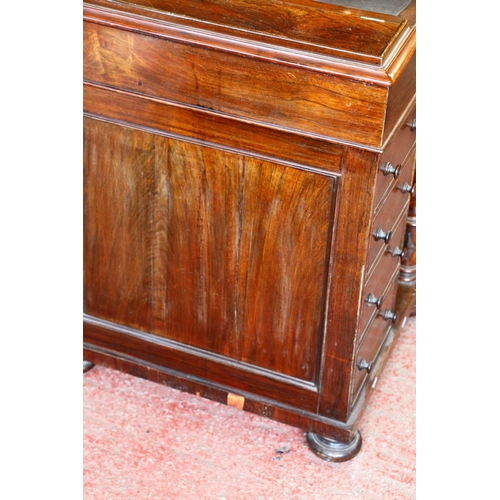 709 - 19th century mahogany Davenport, with satinwood interior, raised on barley twist supports and bun fe... 