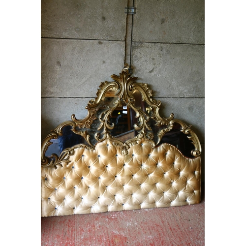 716 - Rococo style bed headboard having button back head rest and mirrored upper section encircled by flor... 