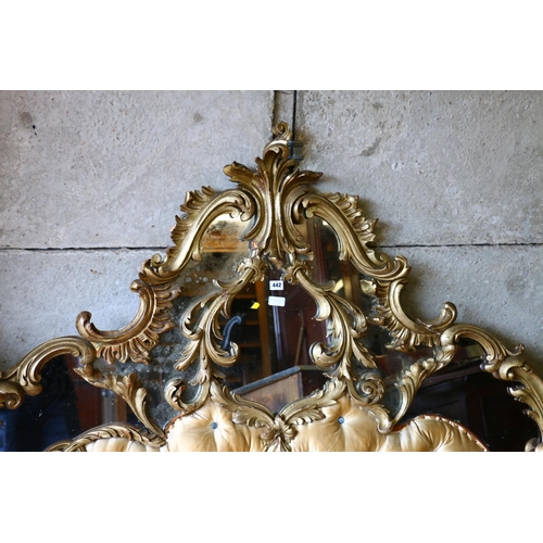 716 - Rococo style bed headboard having button back head rest and mirrored upper section encircled by flor... 