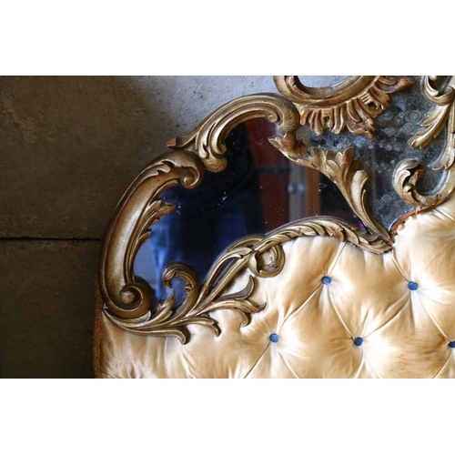 716 - Rococo style bed headboard having button back head rest and mirrored upper section encircled by flor... 