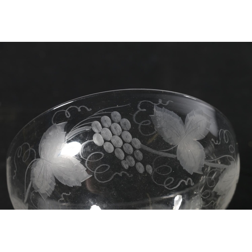 450 - Set of five 19th c. stemmed dishes with etched fruit and vine decoration, 13cm.