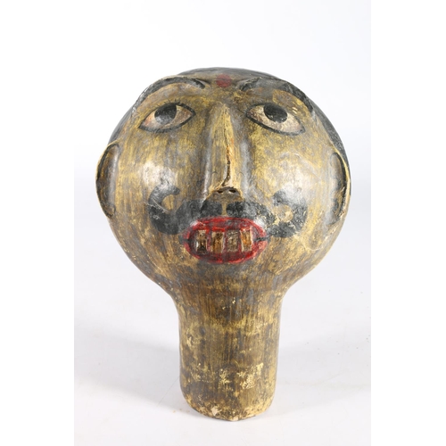 577A - Indian carved wood and plaster mannequin head in the form of a gentleman with moustache, cm tall.&nb... 