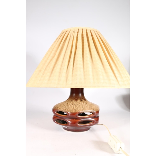 621 - Mid-century West German fat lava style squat table lamp with mottled drip glaze and additional inter... 