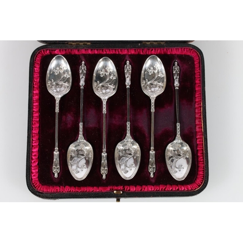 650A - Mappin & Webb silver apostle spoons, Sheffield 1918, original box with purple velvet and fuchsia... 